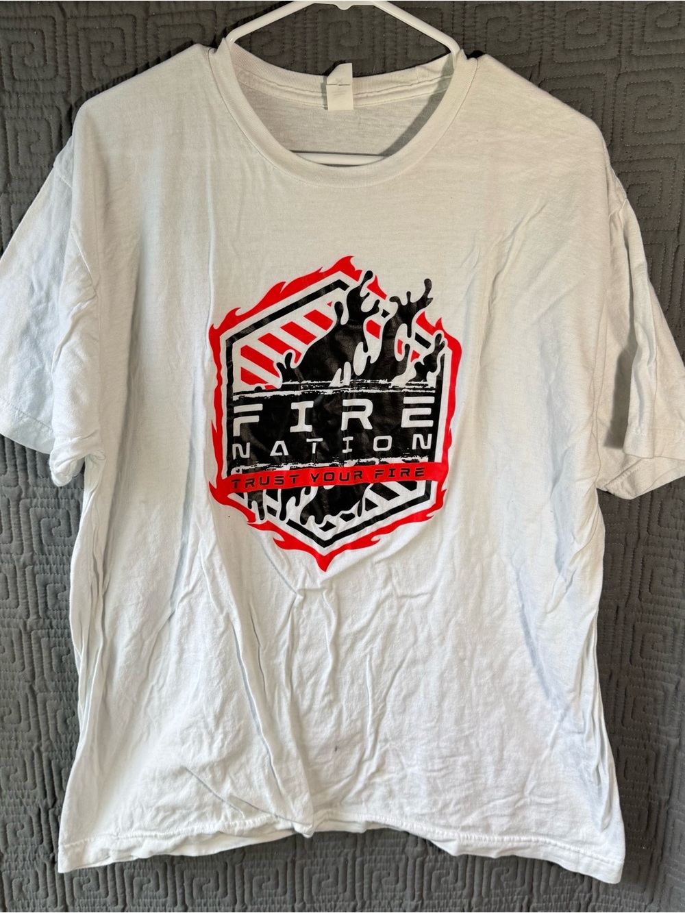Tultex 202 White Graphic Fire Nation Trust Your Fire T-Shirt Size L Large